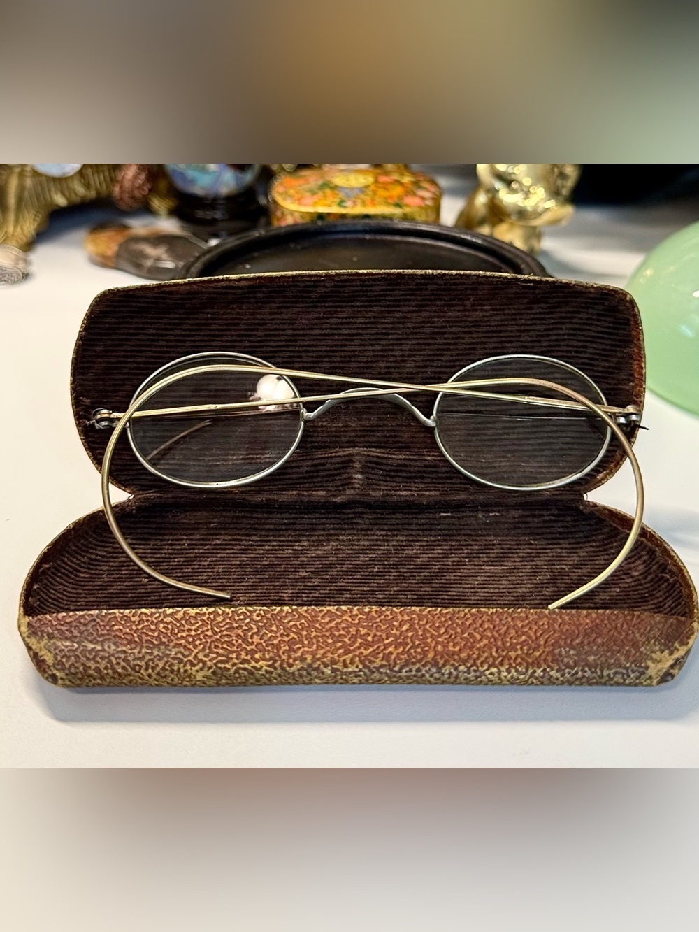 Antique American Optical 12KGF Hybrid Wire Spectacles & Art Nouveau Case